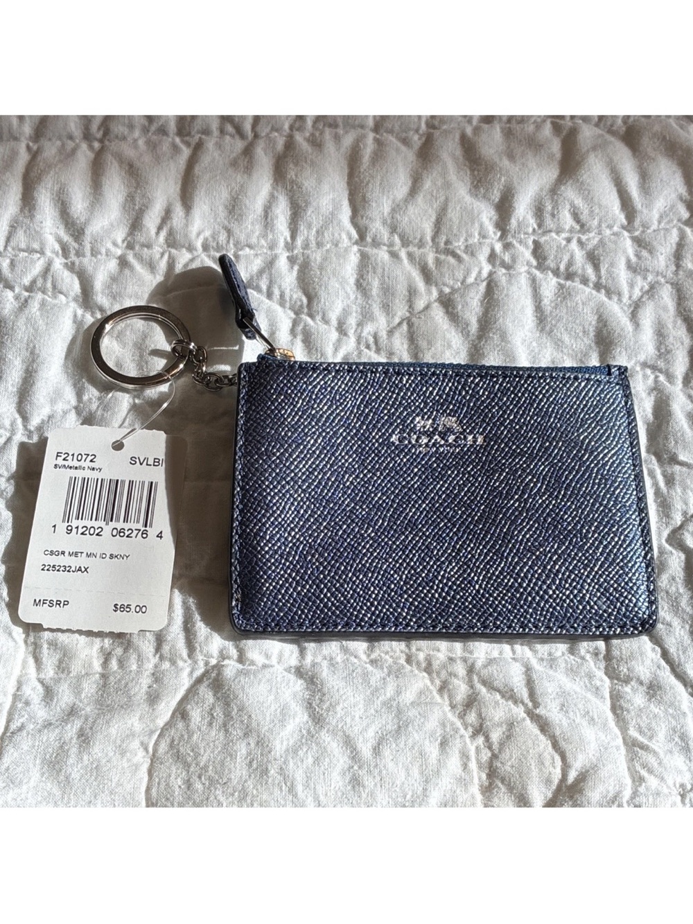Coach Women Leather Zip ID Card Holder ID/Document Holder Key Ring Navy F21072 - Picture 2 of 6